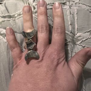 Sterling silver star and moon desert druzy adjustable crawler ring
